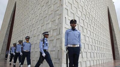 Members of Pakistan's air force march past the mausoleum of Muhammad Ali Jinnah during Defence Day ceremonies, or Pakistan's Memorial Day, in Karachi, Pakistan, September 6, 2015. Reuters