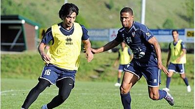 Amer Abdulrahman, left, and Subait Khater in training in Austria yesterday.