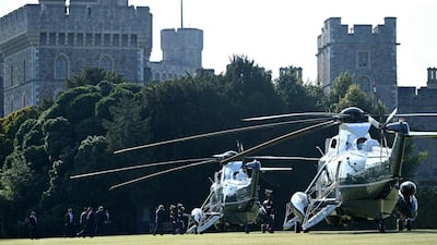 US President Joe Biden and US First Lady Jill Biden leave Windsor Castle in Windsor, west of London. AFP