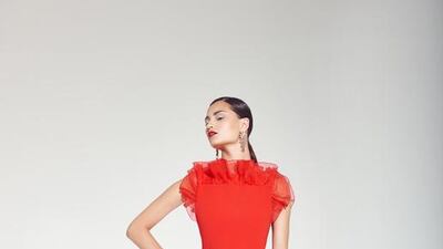 Max Mara's limited edition red-carpet dress, part of the Max Mara Elegante collection, features couture frills. (Courtesy of Max Mara)