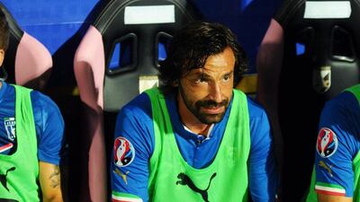 Italian midfielder Andrea Pirlo sits on bench during Euro 2016 qualifying match against Bulgaria on Sunday. Mike Palazzotto / EPA / September 6, 2015