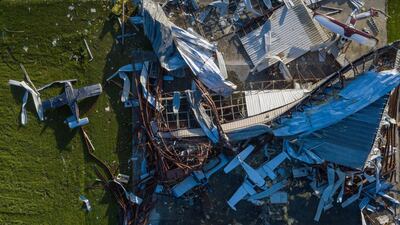 Destroyed planes lie damaged around a Southland Field hanger in the aftermath of Hurricane Laura in Sulphur, Louisiana, U.S. REUTERS