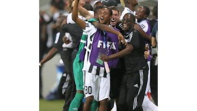 TP Mazembe players celebrate after beating Brazilian side Internacional 2-0 in their Club World Cup semi-final in Abu Dhabi on Tuesday.