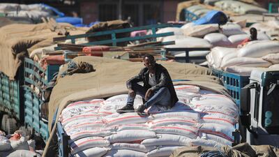 A truck carrying grain in Addis Ababa. The US and the UN say Ethiopian authorities have prevented lorries from delivering desperately needed food and other aid into Tigray. Photo: Reuters
