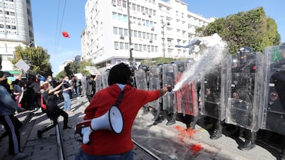 Tunisian protesters clash with anti-riot policemen during a demonstration in Tunis. EPA