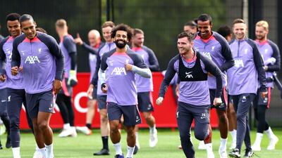 Liverpool players take part in training ahead of their Europa League group game against LASK. PA