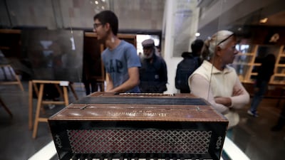 The accordion of a Holocaust victim is exhibited at the Memory and Tolerance Museum in Mexico City, Mexico. EPA