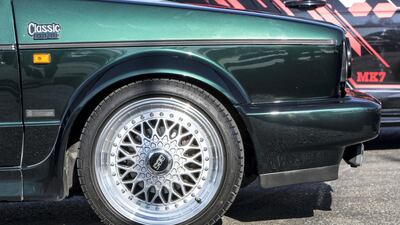 VW Golf 1991 Cabriolet, coil overs, BBS Rims, fully restored owned by Ibrahim Foda at the VW Dub Drive event at Yas Marina Circuit.