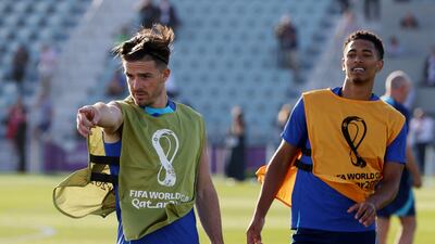 England's Jude Bellingham and Jack Grealish during training. Reuters