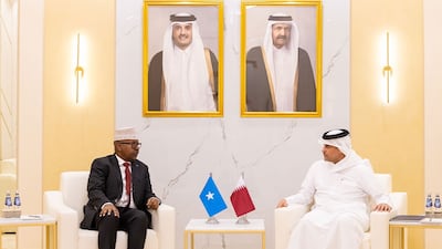 Qatar's Deputy Prime Minister and Minister of State for Defence Affairs, Sheikh Saoud bin Abdulrahman Al Thani, meets Somalia's Minister of Defence Ahmed Fiqi. Photo: Qatar News Agency