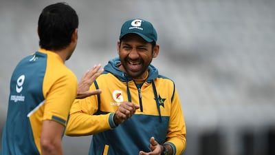 Sarfaraz Ahmed of Pakistan has a laugh during training. AP