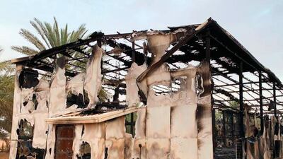 The charred remains of the barn following the lightning strike