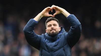 Chelsea's Olivier Giroud greets supporters at the end of the match. EPA