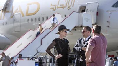 Nicole Kidman on the set of an Etihad Airlines advertisement shoot in Abu Dhabi, in January. Silvia Razgova / The National