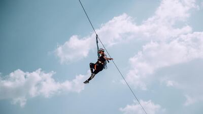 Speed through the air on a zipline at Hatta Wadi Hub.
