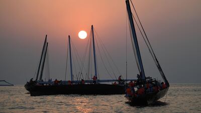 Emirati competitors get ready to set sail. AFP