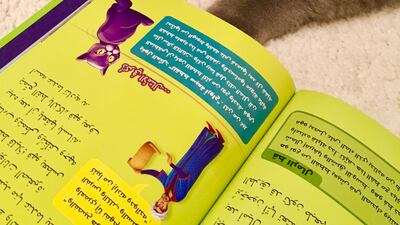 Simsim, Salim's cat that inspired 1001 Paws, studies a book advocating animal care