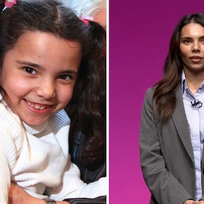 Image 21: Nadia Fawzi as a child, and speaking at the Labour Party Conference. Reuters