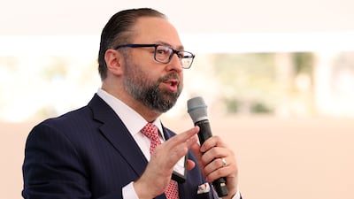 Jason Miller, senior campaign adviser to Donald Trump, speaks in Dubai. Chris Whiteoak / The National