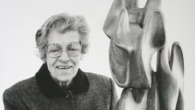 Saloua Raouda Choucair with Module in wood. Courtesy Agial Art Gallery / Saloua Raouda Choucair Foundation