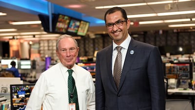 Michael Bloomberg and Dr Sultan Al Jaber, UAE Minister of State and Adnoc Group CEO at Bloomberg headquarters in New York. Courtesy New Economy Forum