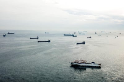 Anchored ships waiting in the Sea of Marmara before sailing through the Bosphorus Strait. AFP