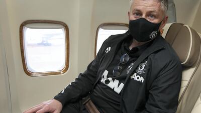 Manager Ole Gunnar Solskjaer of Manchester United on the plane ahead of their flight to Turin. Getty