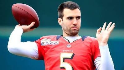 Baltimore Ravens quarterback Joe Flacco warms up before practice this week. Flacco and the Ravens will meet the San Francisco 49ers in Super Bowl 47 in New Orleans, Louisiana on Sunday. Sean Gardner / Reuters