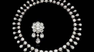 A diamond parure with old-cut diamonds and a detachable pendant, made for Louise of France, which sold for Dh3.1 million