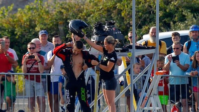 Franky Zapata prepares for take-off in Sangatte, Northern France. AP
