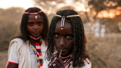 Girls in traditional Oromo Karrayyu costumes attend the naming ceremony of the new Oromo Karrayyu traditional leader Abbaa Gadaa in Fentale, Oromia region, Ethiopia. Reuters