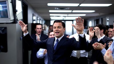 Leonardo DiCaprio as the scamming stockbroker Jordan Belfort in The Wolf of Wall Street. Courtesy Paramount Pictures