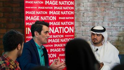 Emirati host Talal Al Asmani from Image Nation with NYUAD students at the talk. Courtesy Johnathan Gibbons