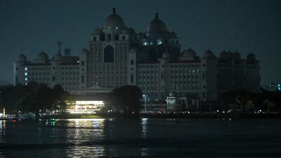 The Telangana State Secretariat building is pictured with its lights switched off during the Earth Hour environmental campaign in Hyderabad. AFP