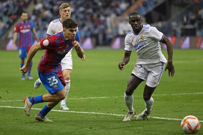 Abde Ezzalzouli playing for Barcelona against Real Madrid during the Spanish Super Cup semi-final in Riyadh, on January 12, 2022. AFP