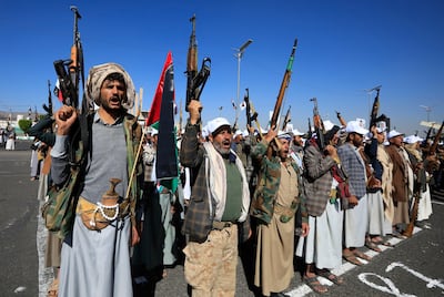 Newly recruited members of the Houthi army on parade in Sanaa, Yemen. EPA