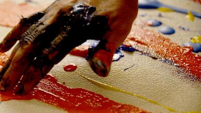 Nujoom Al Ghanem's Red Blue Yellow offers a glimpse into the world of one of the most prolific Emirati women artists – Najat Makki. Courtesy DIFF