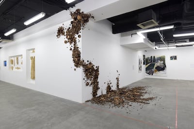 Zahra Al Ghamdi’s Mycelium Running (2018) at The Clocks Are Striking Thirteen at Athr Gallery, Jeddah. Courtesy Athr Gallery and the artist