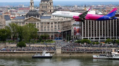 Wizz Air’s Airbus A-321 flies along the Danube river during an air show in Budapest. Laszlo Balogh / Reuters