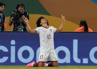 Venezuela's Eduardo Bello celebrates scoring against Brazil. AP