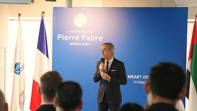 Eric Ducournau, chief executive of Pierre Fabre Laboratories, inaugurates the headquarters in the Landmark Group building near Dubai Marina. Supplied