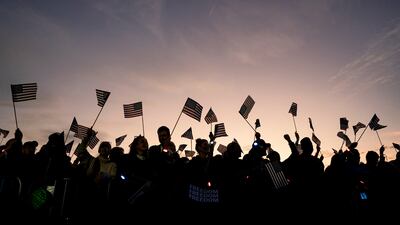 People attend a campaign event with US Vice President Kamala Harris near the White House in Washington on October 29. Already there are signs that there will be legal challenges to the results in states that, owing to America’s political system, could decide who will sit in the Oval Office next year. Bloomberg
