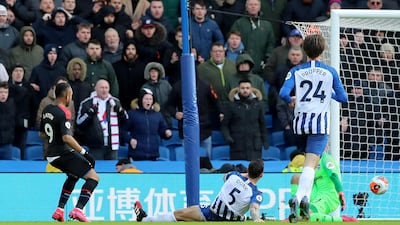 Crystal Palace's Jordan Ayew scores his side's first goal at the American Express Community Stadium. PA