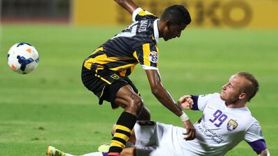 Miroslav Stoch, right, earned man of the match honours for his effort against Al Ittihad on Tuesday night. a 3-1 Al Ain win that delivers them to the semi-finals of the Asian Champions League. AFP Photo
