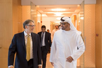 Bill Gates, Sheikh Mohammed bin Zayed and the British government pledged $100 million to the fight against disease in 2017. Ryan Carter / Crown Prince Court