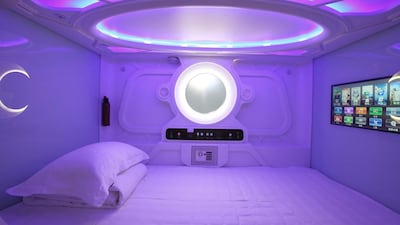 The bed inside the capsule at Peng Heng Space Capsules Hotel in Shenzhen, China. Courtesy Pengheng Capsule Hotel Equipment Co, Ltd