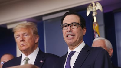 US President Donald Trump and Treasury Secretary Steven Mnuchin answer questions during a daily coronavirus briefing on Tuesday, March 17, 2020. Reuters