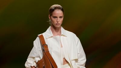 An all-white look from the Hermes ready-to-wear spring/summer 2023 fashion collection. AP