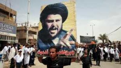 Followers of the radical Shiite cleric Muqtada al-Sadr march in Baghdad's Sadr City neighbourhood.