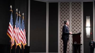 US Secretary of State Antony Blinken speaks to reporters in Amman, Jordan, May 26. AP